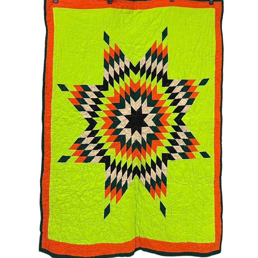 Texas‎ Style Star Quilt Chili Lime Green Camo Reverse 54x48 Geometric Star